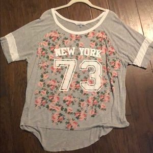 Charlotte Russe Grey Floral Short Sleeve Top